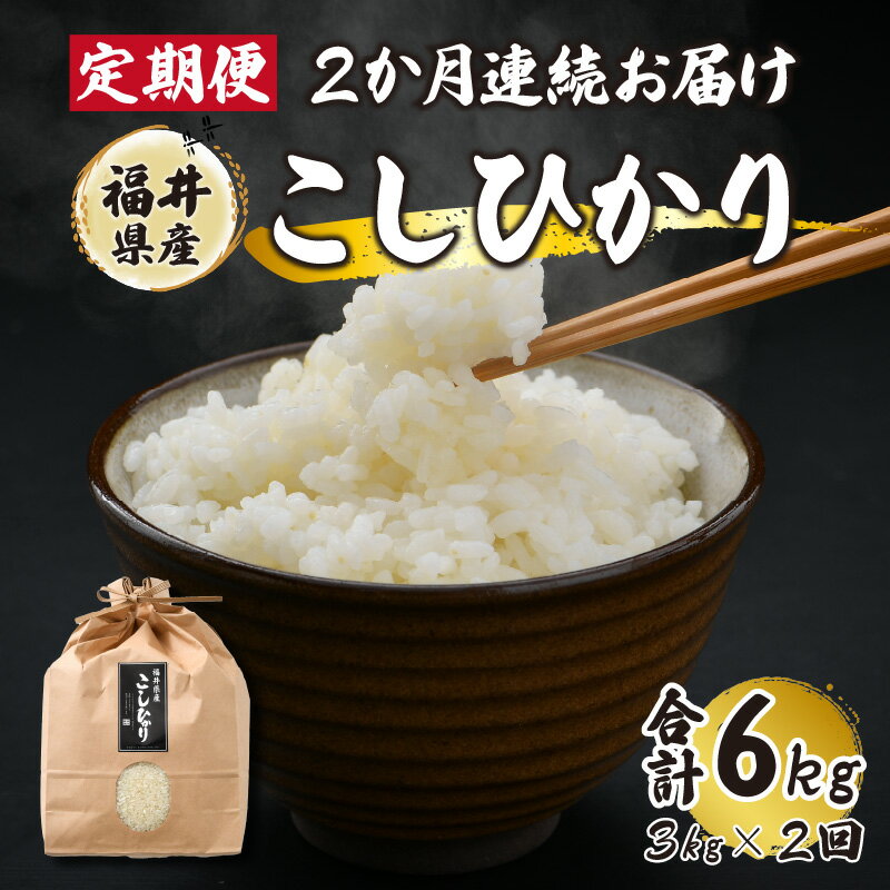 【ふるさと納税】【定期便】【2か月連続お届け】福井県産こしひかり 3kg × 2回 / お米の定期便 コシヒカリ 精米 米[A-017038]