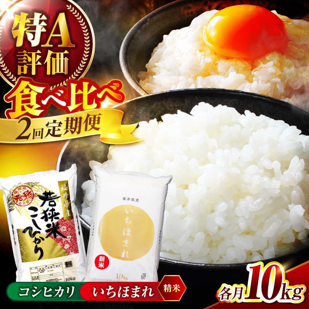 [新米][2回定期便][福井県産] 1回目:コシヒカリ 白米 10kg 2回目: いちほまれ 白米 10kg 福井県米 / コシヒカリ発祥 ブランド 特A常連 小浜市 / 若狭ふれあい市場[BFEL052]