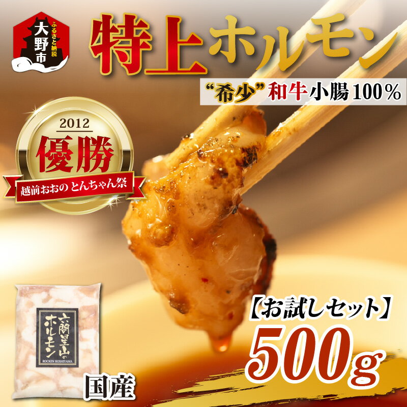 [お試しセット]とんちゃん祭2012年優勝商品!特上ホルモン(和牛小腸100%)(500g×1袋)[ホルモン・和牛・小腸・500g] [A-026003]| ホルモン焼き