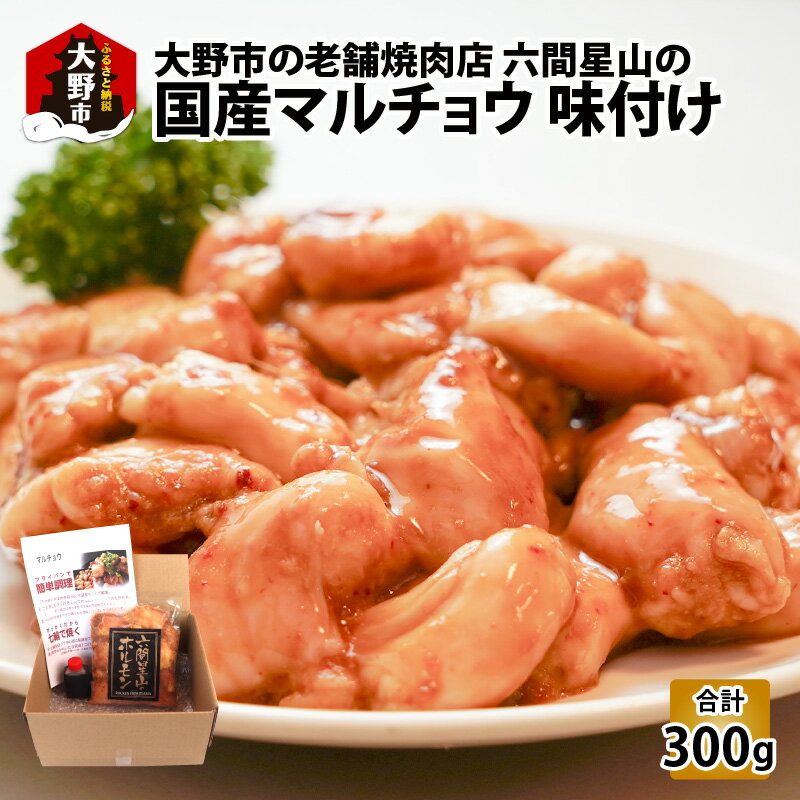 【ふるさと納税】大野市の老舗焼肉店 六間星山の「国産マルチョウ300g 味付け つけダレ付」（冷凍） [A-026013]|アウトドア BBQ バーベキュー 牛ホルモン とんちゃん 新鮮 お取り寄せ グルメ もつ鍋〈セット買い で 増量中 5セット まで〉 送料無料 内祝 ご馳走 秘伝のタレ