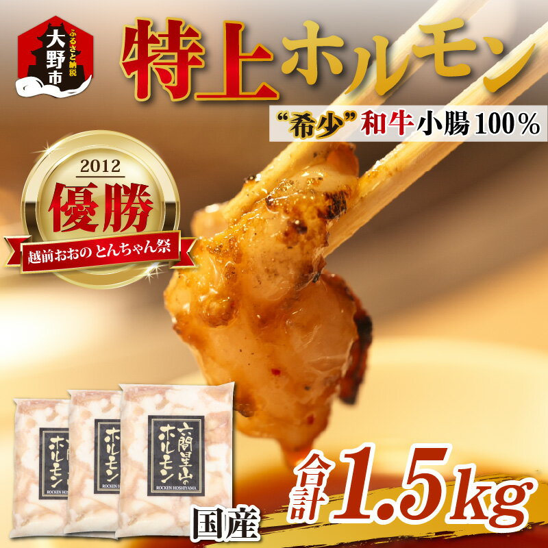 とんちゃん祭2012年 優勝 商品! 特上 ホルモン (和牛小腸 100%)500g × 3袋 計1.5kg 味噌 タレ付き 国産 牛肉 焼肉用 もつ鍋 [B-026001]| 星山 焼肉 バーベキュー ホルモン鍋 とんちゃん 鉄板焼 BBQ タレ漬け 小分け 老舗 焼肉店 新鮮 ホルモン焼き