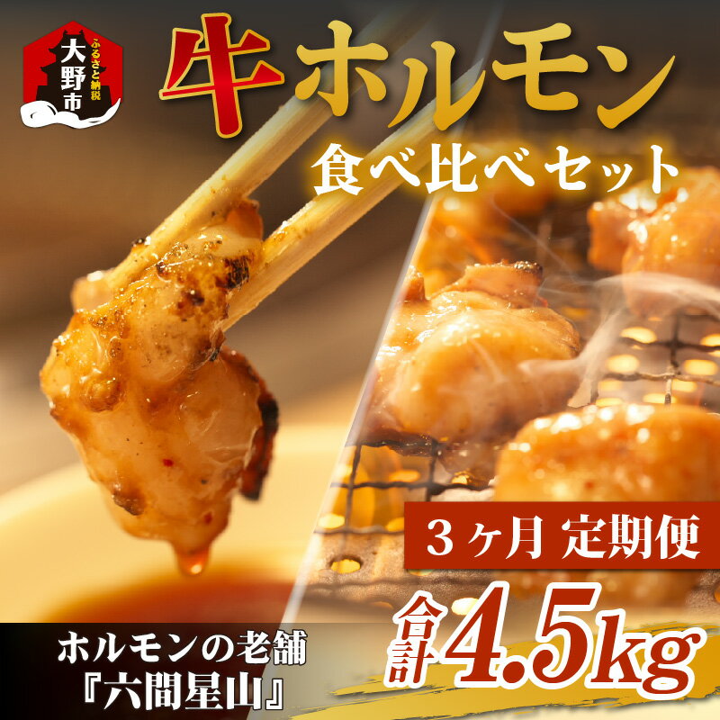 [3ヶ月定期便]六間星山のホルモン食べ比べセット1.5kg(500g×3袋)×3回 合計4.5kg[ホルモン・小腸・大腸・センマイ・アカセン・4.5kg] [E-026001]| ホルモン焼き