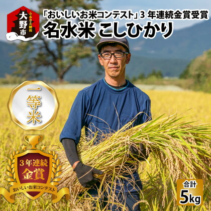 【令和5年産】越前大野産 一等米 帰山農園の棚田育ちコシヒカリ 5kg × 1袋 【選べる精米方法】白米 玄米 無洗米 5分づき 8分づき 米 お米 こしひかり [A-001039]