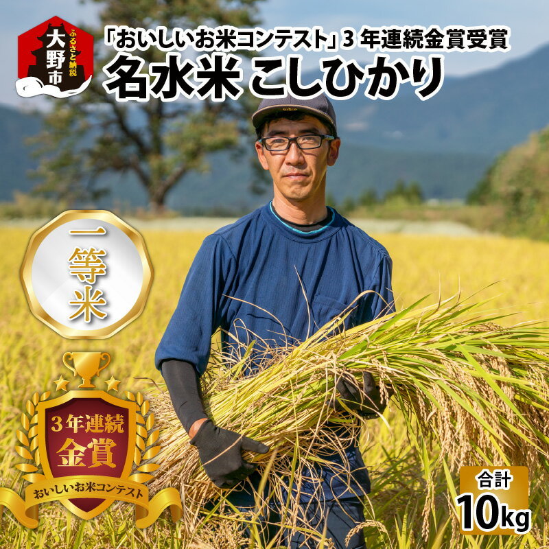 [令和5年産]越前大野産 一等米 帰山農園の棚田育ちコシヒカリ 10kg (5kg×2袋)[選べる精米方法]玄米 白米 無洗米 8分づき 5分づき[B-001002]