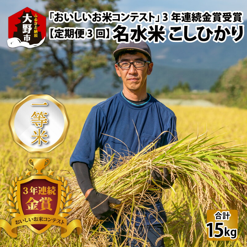 [令和5年産][3ヶ月定期便]越前大野産 一等米 帰山農園の棚田育ちコシヒカリ 5kg [選べる精米方法]玄米 白米 無洗米 8分づき 5分づき[C-001003]