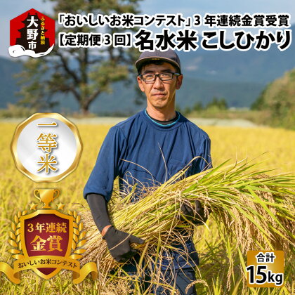 【令和5年産】【3ヶ月定期便】越前大野産 一等米 帰山農園の棚田育ちコシヒカリ 5kg 【選べる精米方法】玄米 白米 無洗米 8分づき 5分づき[C-001003]