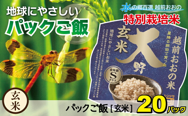 【ふるさと納税】地球にやさしいパックご飯 20食入り【玄米】　減農薬・減化学肥料 「特別栽培米」－地球にやさしいお米－[A-003012]防災 備蓄