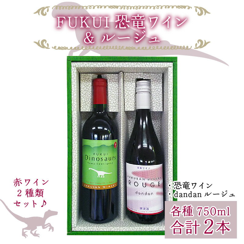 【ふるさと納税】FUKUI 恐竜ワイン&ルージュ 750ml×2本 計1500ml　【赤ワイン・白ワイン・お酒・洋酒・ワイン】 [B-021003]