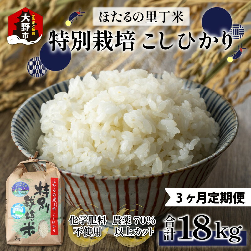 [令和5年産][3ヶ月定期便]ベストファーマー ほたるの里 特別栽培こしひかり 6kg(2kg×3) × 3回 計18kg 化学肥料不使用 農薬70%以上カット[定期便・お米・こしひかり・米・3ヶ月・3回] [C-002002]