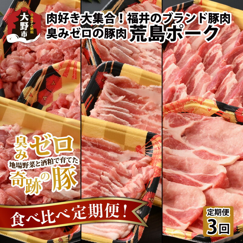 【ふるさと納税】【肉の定期便 3回コース】肉好き大集合 臭みゼロの豚肉 荒島ポーク 食べ比べ 定期便 【福井のブランド豚肉】[C-054005]|焼肉 しゃぶしゃぶ 国産 豚肉 もも サシ とろける 甘み…