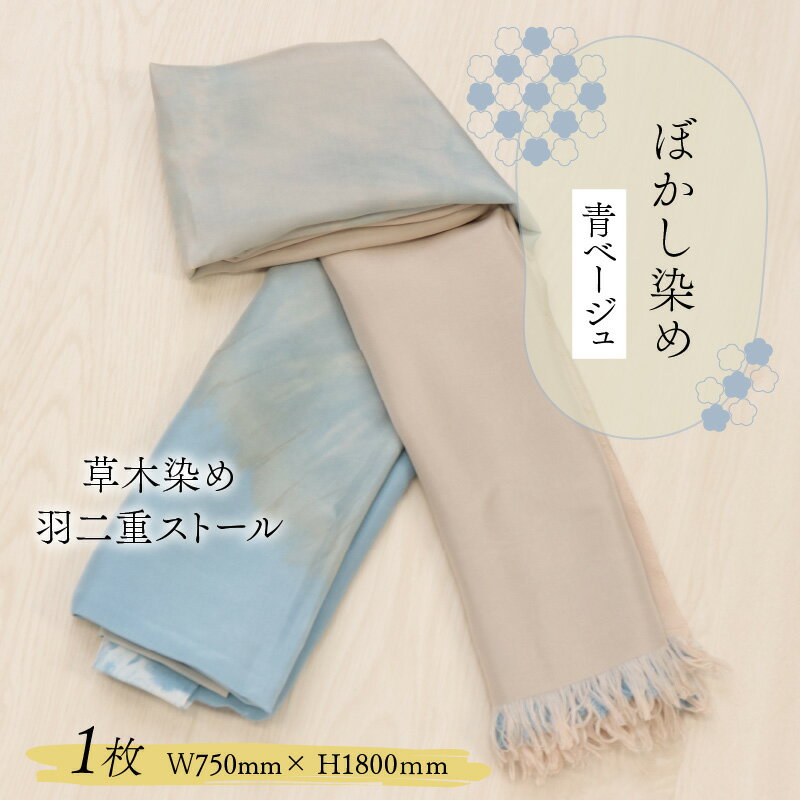 【ふるさと納税】草木染め羽二重ストール 青ベージュ ぼかし染め| 染物 織物 伝統 ファッション 小物