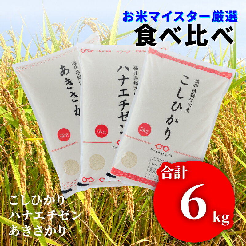 [食べ比べ]令和5年産 食べ比べ コシヒカリ2kg ハナエチゼン2kg あきさかり2kg 計6kg [A-02006] / お米 精米 白米 小分け 便利 ごはん コメ ブランド米 人気 品種 お試しセット