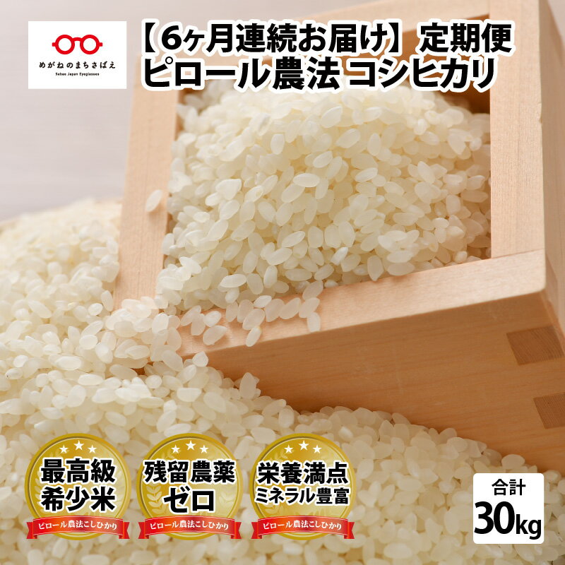 【ふるさと納税】【令和3年産】【6ヶ月連続お届け】 令和3年産 ピロール農法 コシヒカリ 5kg（5kg × 1袋）× 6回 計30kg 真空パック 定期便 白米 有機栽培 特別栽培米 福井 ピロール米 お米 [H-08201]･･･