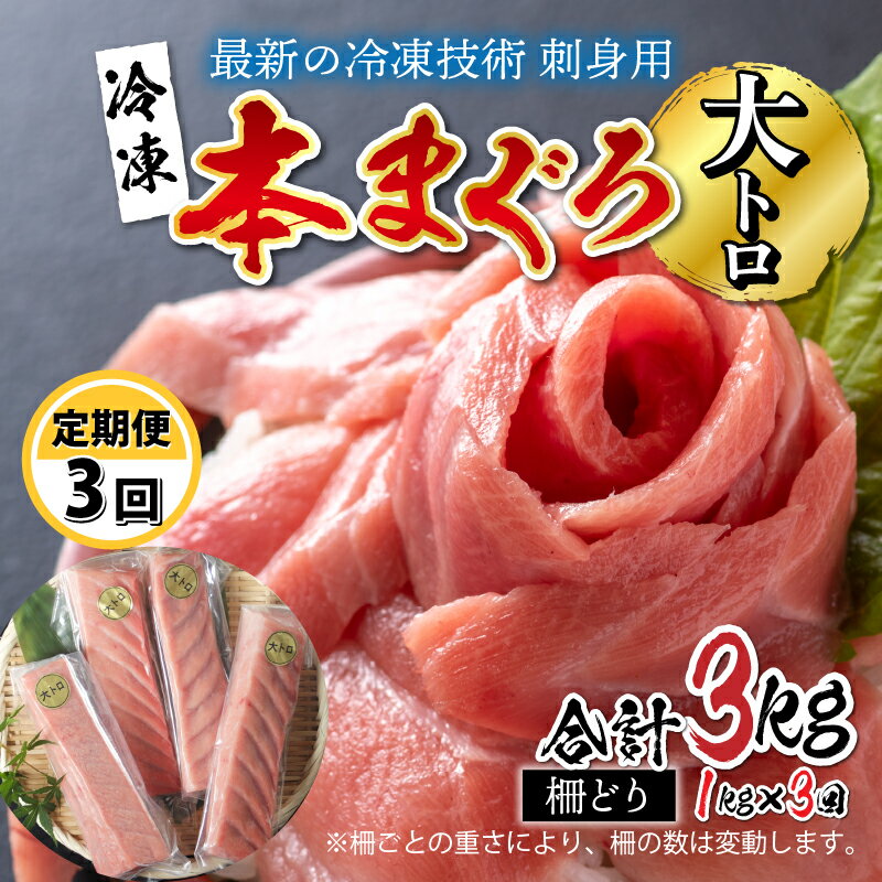 【定期便】【3ヶ月連続お届け】刺身用！本マグロ 大トロ（柵どり）1kg × 3回【最新の冷凍技術】[M-11003] / 国産 グルメ マグロ