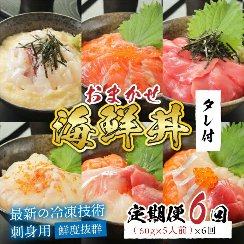 [定期便][6ヶ月連続お届け] [刺身用]おまかせ海鮮丼の具 60g(タレ付)× 5人前 × 6回[最新の冷凍技術]/ 国産 グルメ 鮪 マグロ 鮭 たい 鯛 イカ 海の幸 海鮮 [G-11005]