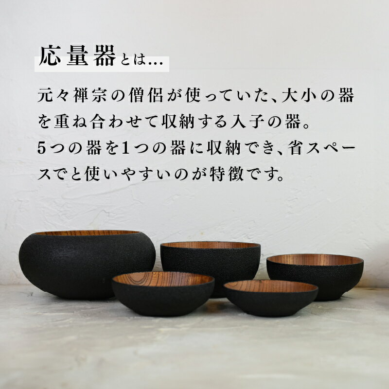 【ふるさと納税】【ざらざら越前漆器】応量器 5つセット 炭黒色 くろめ工房[O-09201]