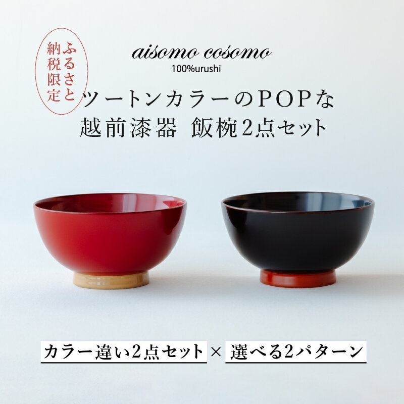 [ふるさと納税限定][選べるセット]aisomo cosomo 飯椀2点セット ツートンカラーのPOPな越前漆器[100%天然漆][老舗塗師屋創業230年][C-03815] / 漆器 木合 漆塗り 本漆 食器 和食器 お椀 セット ペア飯椀 日本製 おしゃれ 正月 年末年始 老舗 漆塗