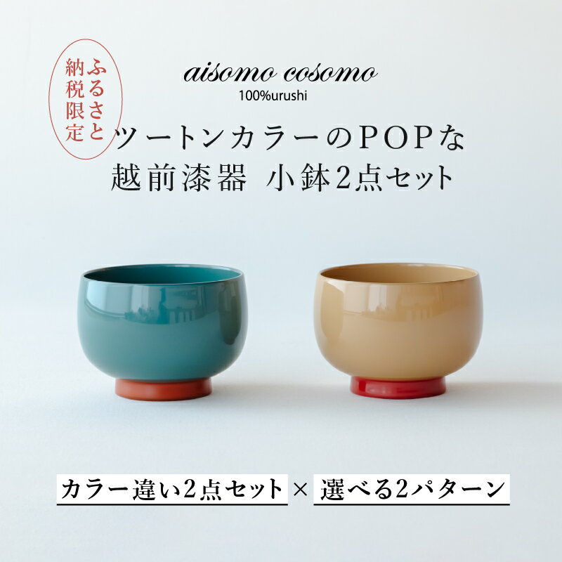 [ふるさと納税限定][選べるセット]aisomo cosomo 小鉢2点セット ツートンカラーのPOPな越前漆器[100%天然漆][老舗塗師屋創業230年][C-03818] / 漆器 木合 漆塗り 本漆 食器 和食器 お椀 セット ペア小鉢 日本製 おしゃれ 正月 年末年始 老舗 漆塗