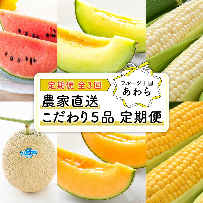 【ふるさと納税】【先行予約】≪定期便／全3回≫フルーツ王国あわらのこだわり5品 農家直送 厳選品 ／ 期間限定 果物 フルーツ フルーツ定期便 青肉メロン 赤肉メロン 西瓜 とうもろこし 産地直送 ※2024年6月中旬より順次発送