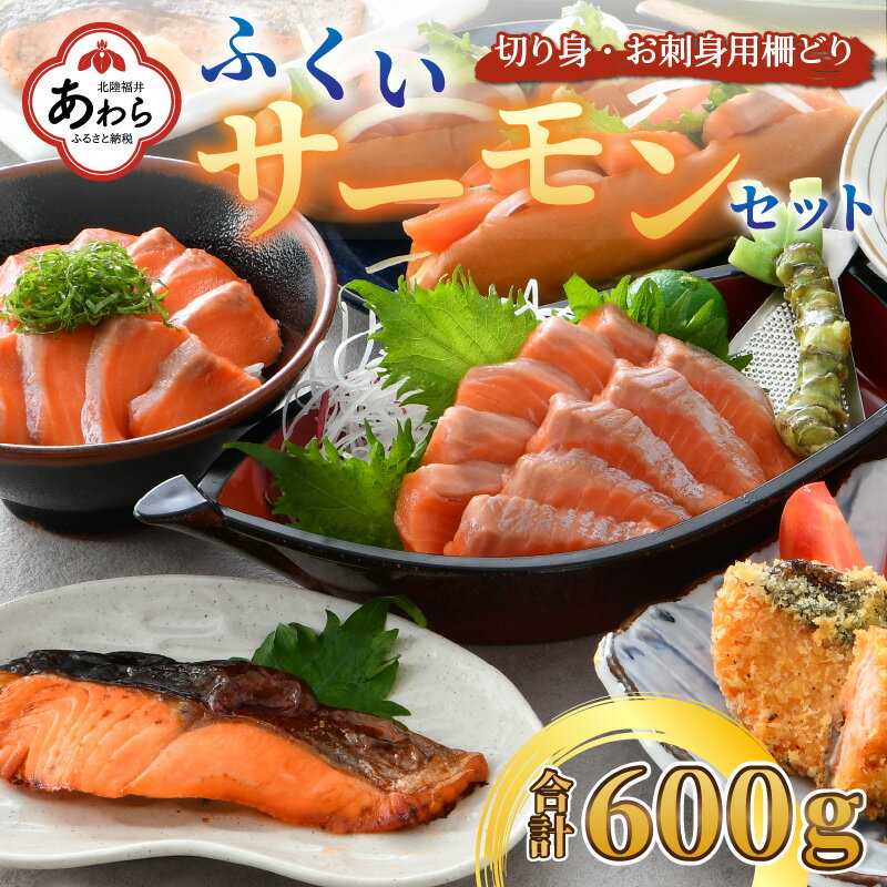 【先行予約】ふくいサーモンセット 計600g（切り身100g×3切・柵どり150g×2パック）＜鮮度抜群！アレンジ自在！真空冷凍＞ ／ 生食OK 刺身 焼き魚 鮭 国産※2024年6月中旬以降順次発送