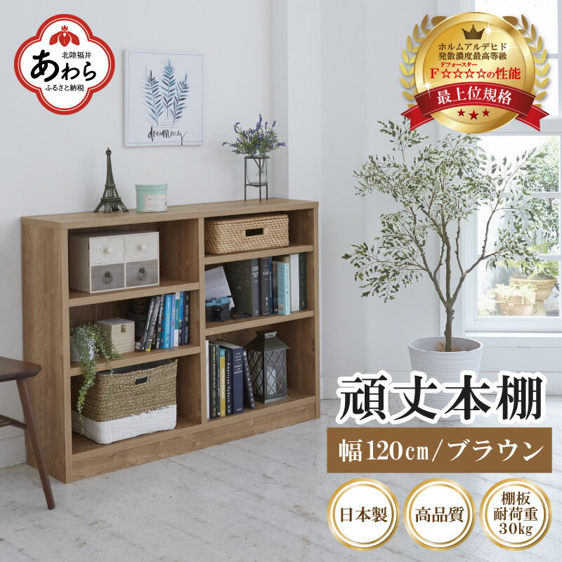 頑丈本棚 幅120cm ブラウン（ロータイプ）／本棚 日本製 国産 家具 木製 収納 棚 仕切り プレゼント 贈り物 勉強 学習 子供部屋 リビング 書斎 シンプル デザイン 重厚感 文庫 書棚 教科書 インテリア 絵本 新生活準備