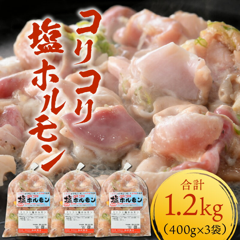 【ふるさと納税】《国産》 コリコリ塩ホルモン 400g×3袋（4人前×3袋） 計1.2kg ＜絶品！炒めるだけ簡単！＞ ／ 味付け 肉 焼肉 BBQ バーベキュー もつ ホルモン 小分け おつまみ 冷凍 アウトドア 人気 やみつき