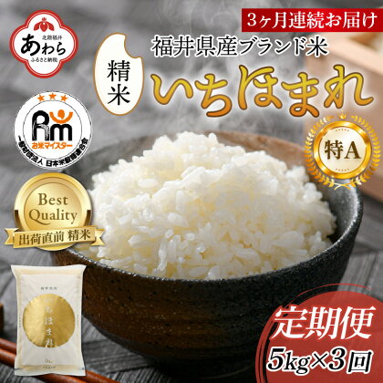 【令和5年産】定期便3回 いちほまれ 精米 5kg×3回（計15kg）《お米マイスターが発送直前に精米！》／ 福井県産 ブランド米 ご飯 白米 新鮮