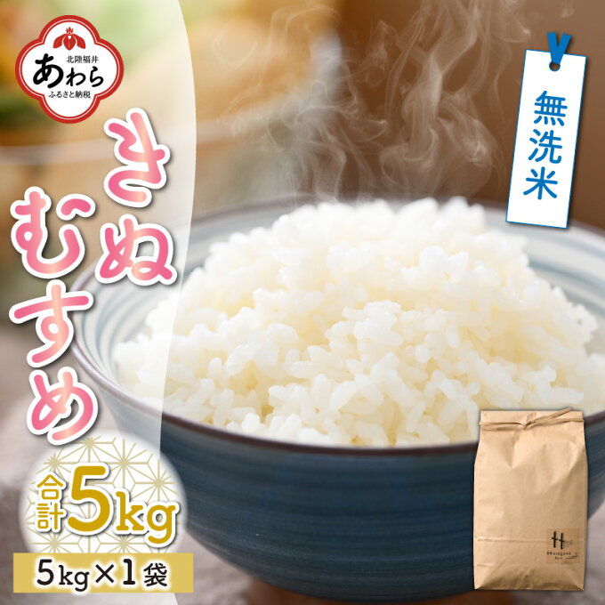 【ふるさと納税】【先行予約】きぬむすめ 5kg 無洗米 福井県産（5kg×1袋）令和4年産＜食味値85点以上！低農薬で体に優しい栽培方法で作る美味しいお米＞