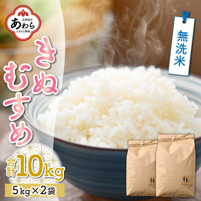 【ふるさと納税】【先行予約】きぬむすめ 10kg 無洗米 福井県産（5kg×2袋）令和4年産＜食味値85点以上！低農薬で体に優しい栽培方法で作る美味しいお米＞