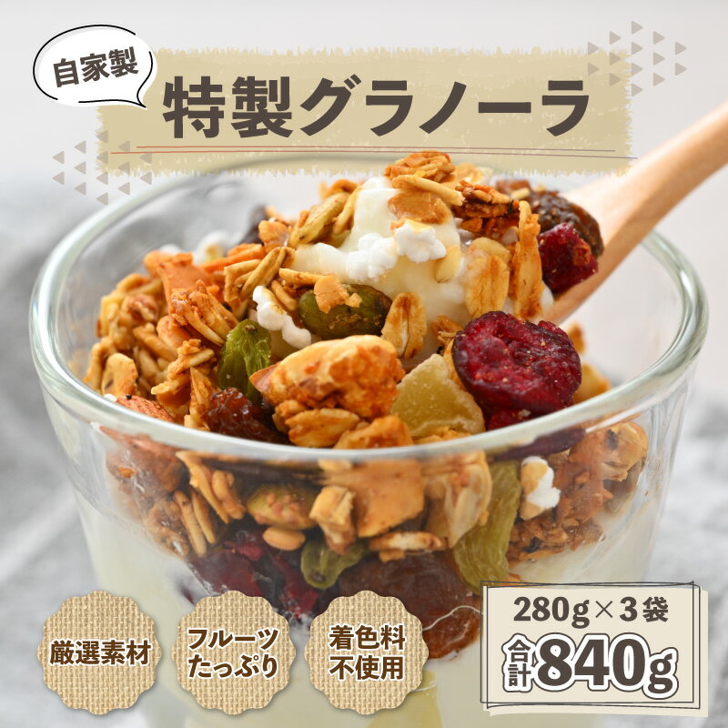 【ふるさと納税】自家製 フルーツグラノーラ 280g×3袋（計840g）《配合や素材にこだわり1つ1つ手作り！》／ 着色料不使用 オーガニック 果物 ドライフルーツ オートミール ヨーグルト 牛乳