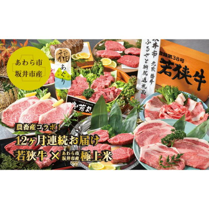 【令和5年産】《定期便12回》米×若狭牛 贅沢 大満足 定期便 ＜坂井市 あわら市産＞ ／ コシヒカリ あきさかり ミルキークイーン ハナエチゼン