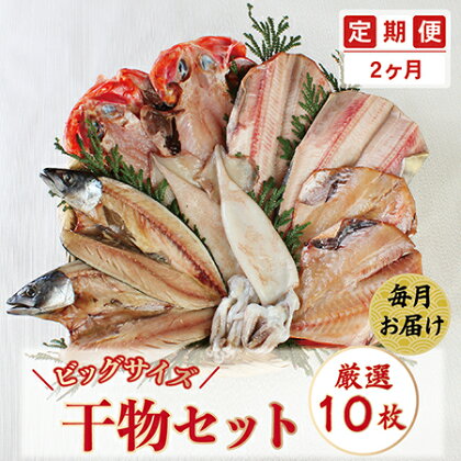 【定期便2回】ビッグサイズ 干物セット 10枚 × 2回お届け / 送料 無料 福井県 越前市 武生 定期便 干物 ほっけ 金目鯛 サバ イカ 赤魚のいしるづけ ひもの ホッケ 鯖 いか ビッグ サイズ 大きい (18209)