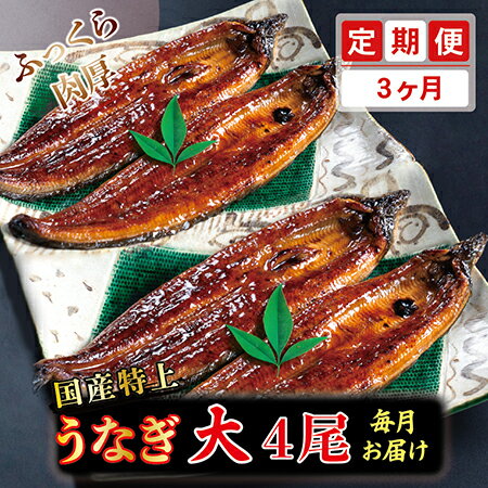 国産特上うなぎのかば焼き 約200g×4尾　3回コース （毎月お届け） 3ヶ月 / 送料 無料 福井県 越前市 武生 定期便 蒲焼き 鰻 ウナギ　(18209)