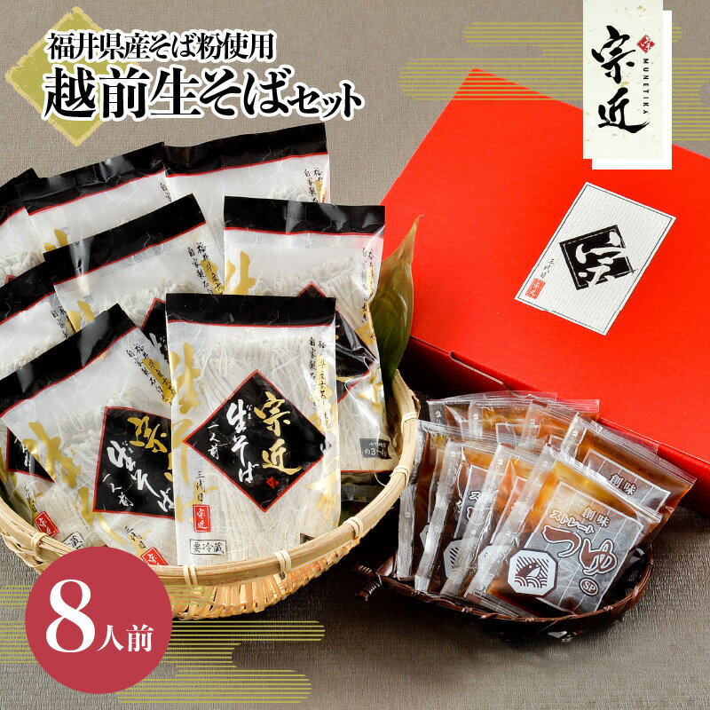 福井県産そば粉使用 三代目宗近 越前なまそばセット8人前 つゆ付き/ 送料無料 福井県 越前市 蕎麦 越前そば 越前おろしそば soba（18209）