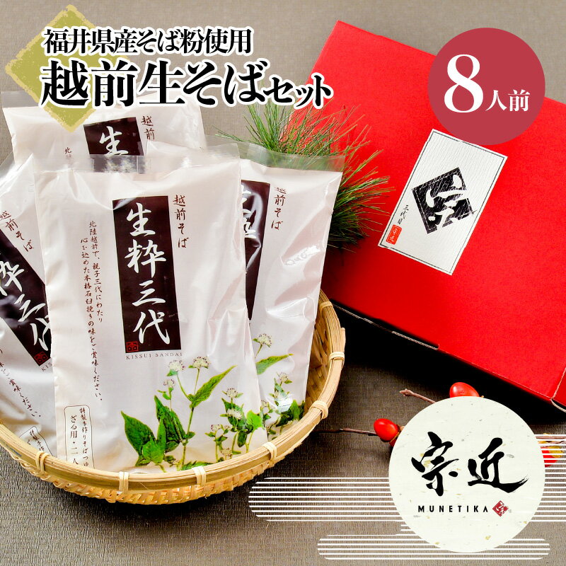 【ふるさと納税】福井県産そば粉使用 生粋三代 越前そば 8人前 つゆ付き / 送料無料 福井県 越前市 蕎麦 越前そば 越前おろしそば soba..