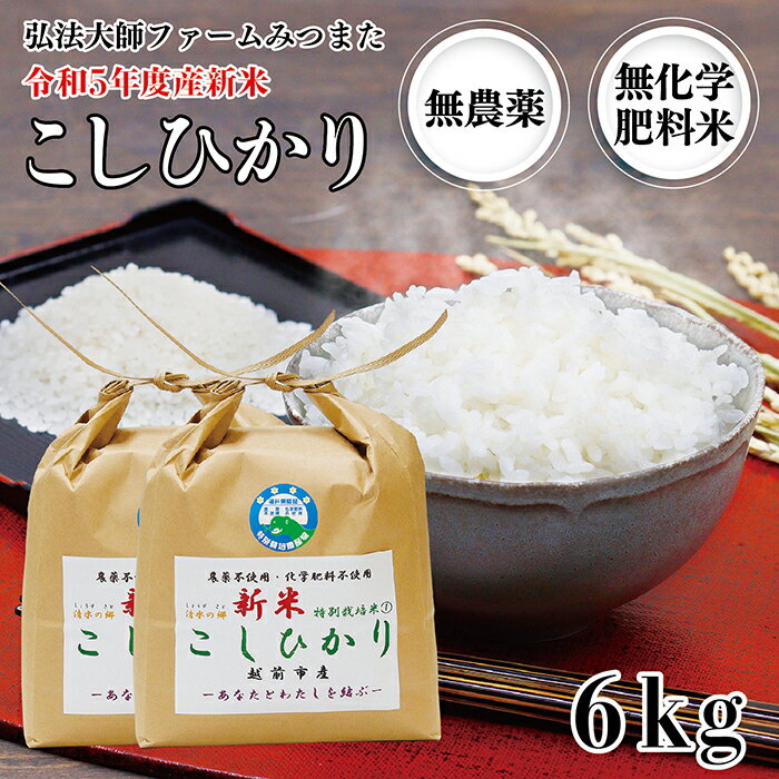 【ふるさと納税】令和5年度産新米 こしひかり 6kg 無農薬 無化学肥料〈弘法大師フ...