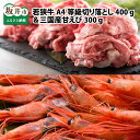 【ふるさと納税】若狭牛A4等級切り落とし 400g + 三国産甘えび 300g