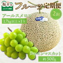 【ふるさと納税】【先行予約】フルーツ定期便2回【アールスメロン1玉 1.7kg以上&シャインマスカット1房】実りの季節に美味しい果物♪【2025年8月中旬以降順...
