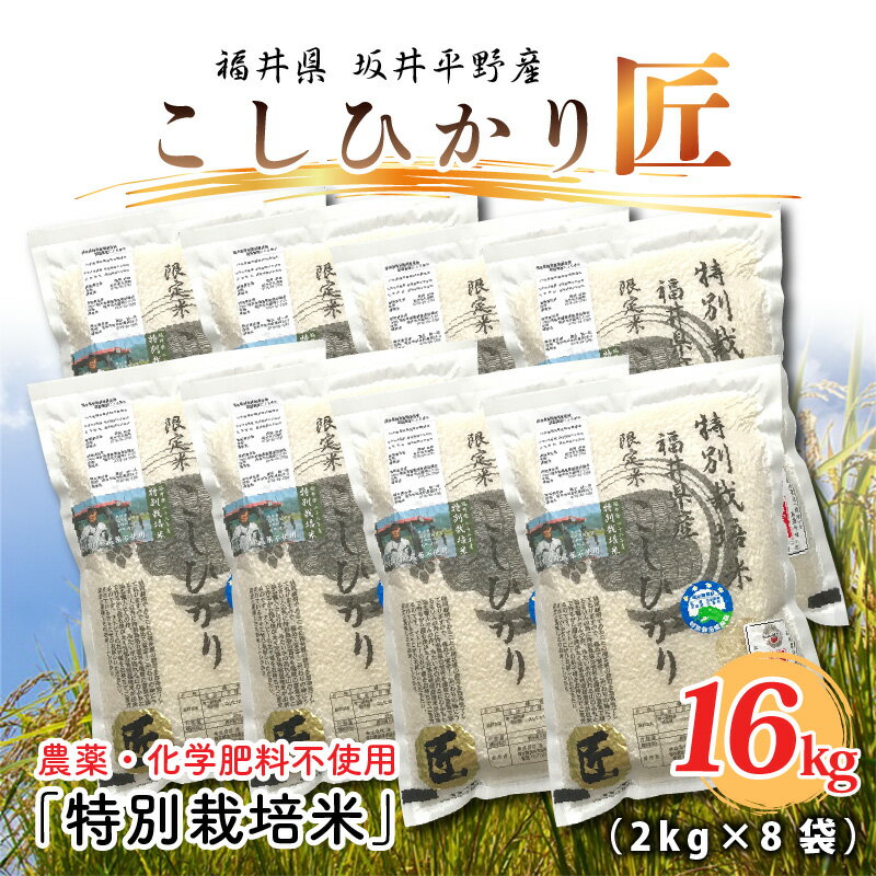 【ふるさと納税】【先行予約】【令和4年産新米】無農薬・無化学肥料栽培コシヒカリ匠 16kg(2kg × 8袋) 【2022年9月下旬以降順次発送予定】/コシヒカリ こしひかり 白米 玄米 お米