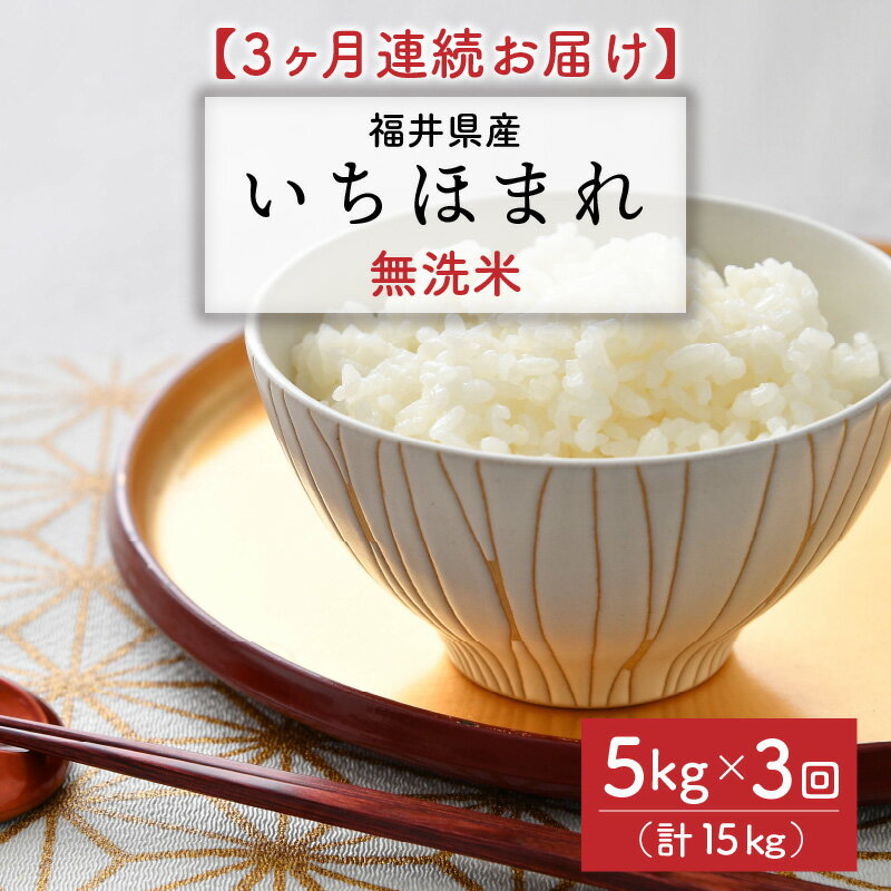 【ふるさと納税】【令和5年産】定期便 ≪3ヶ月連続お届け≫ 福井県のブランド米 いちほまれ 無洗米 5kg × 3回 計15kg【 無洗米 人気 品種 ブランド米 特A 】