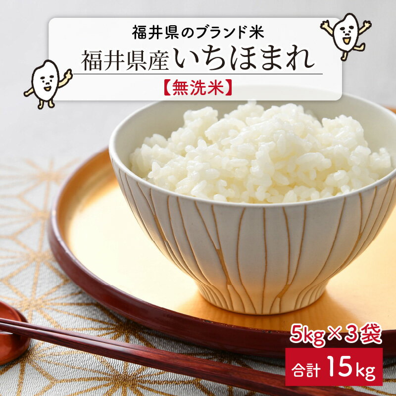 【ふるさと納税】【令和5年産】福井県のブランド米 いちほまれ 無洗米 15kg （5kg × 3袋）【 無洗米 人気 品種 ブランド米 特A 】