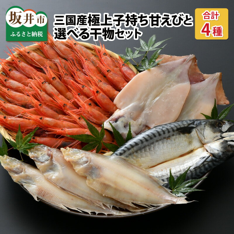 【ふるさと納税】朝市たろうの三国産極上！子持ち甘えび 500gと、選べる干物 3種セット / あまえび 甘エビ するめ スルメ かれい カレイ 鯖 さば サバ･･･