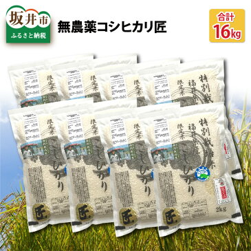 【ふるさと納税】【先行予約】【令和4年産新米】無農薬・無化学肥料栽培コシヒカリ匠 16kg(2kg × 8袋) 【2022年9月下旬以降順次発送予定】/コシヒカリ こしひかり 白米 玄米 お米