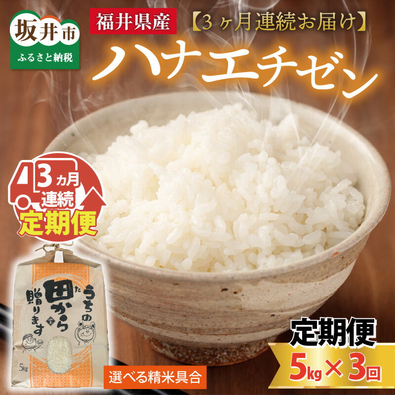 【ふるさと納税】【先行予約】【令和6年産・新米】定期便 ≪3ヶ月連続お届け≫ 【選べる精米具合】 ハナエチゼン5kg×3回 計15kg ～本原農園からまごころコメて～ 【2024年9月上旬以降発送予定】/ 白米 玄米 こめ