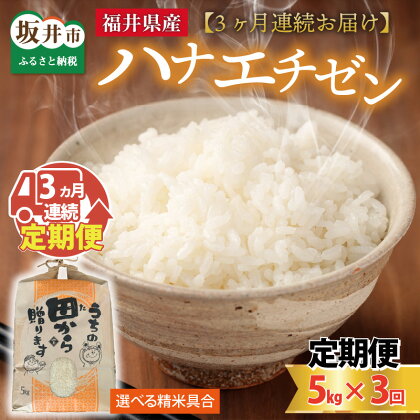 【先行予約】【令和6年産・新米】定期便 ≪3ヶ月連続お届け≫ 【選べる精米具合】 ハナエチゼン5kg×3回 計15kg ～本原農園からまごころコメて～ 【2024年9月上旬以降発送予定】/ 白米 玄米 こめ