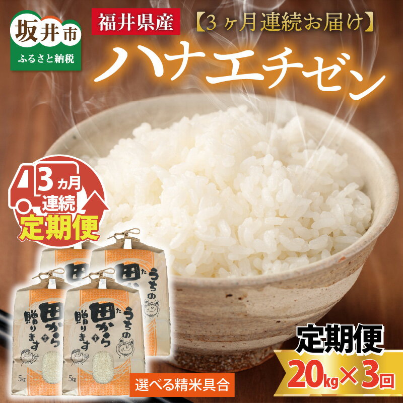 15位! 口コミ数「0件」評価「0」【先行予約】【令和6年産・新米】定期便 ≪3ヶ月連続お届け≫ 【選べる精米具合】 ハナエチゼン20kg×3回 計60kg ～本原農園からまご･･･ 