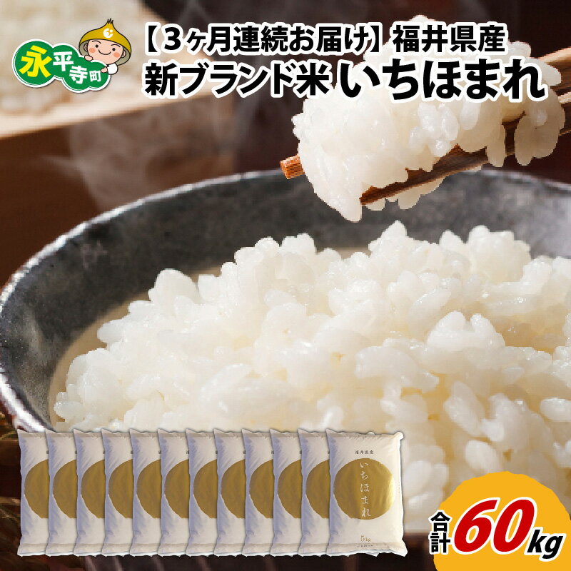 21位! 口コミ数「0件」評価「0」【3ヶ月連続お届け】令和5年度産 福井県産新ブランド米 いちほまれ 20kg（5kg×4袋）×3ヶ月（計60kg） / 白米 精米 ご飯 ご･･･ 