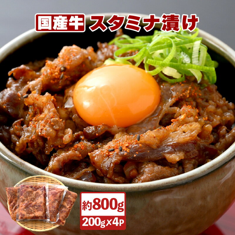 【ふるさと納税】国産牛 スタミナ漬け 約800g（便利な小分け 200g × 4袋）バーベキューにも♪【国産 牛肉 切り落とし 冷凍 BBQ おつまみ お弁当 惣菜 お手軽】 [e03-a012]