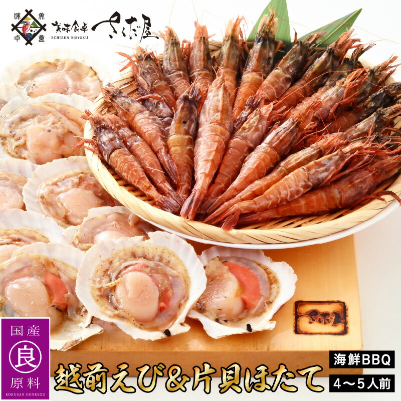 海鮮 BBQ おつまみセット「越前えび & 片貝ほたて」約4〜5人前(越前えび500g 片貝ほたて10枚)[冷凍 おつまみ ホタテ ガサエビ ガラエビ がまえび] [e04-a063]