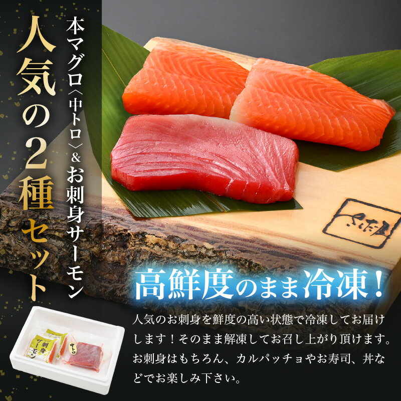 【ふるさと納税】お刺身 セット サーモン 100g × 2P ＆ 本まぐろ 中トロ 100g ×1P【福井県 冷凍 小分け 刺身 アトランティックサーモン 鮭 サケ さけ マグロ 鮪 】 3